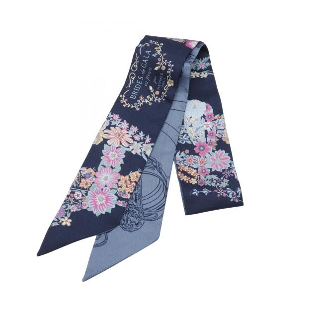 美品　エルメス　ツイリー　BRIDES de GALA エルメス ツイリー BRIDES DE GALA ネイビー シルク100％ レディース