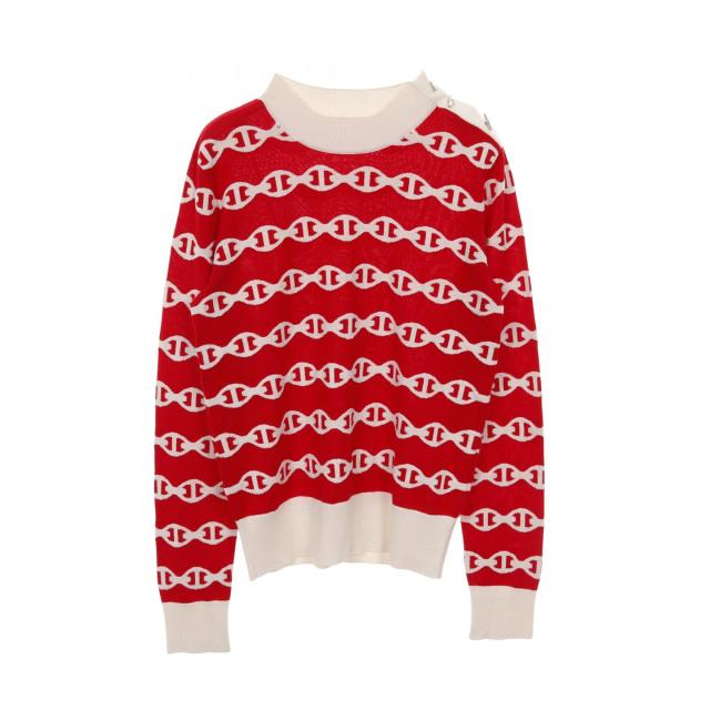 エルメス HERMES シェーヌダンクル ニット 衣料品 トップス カシミヤ シルク シルク レディース レッド系 / ホワイト系 【中古】