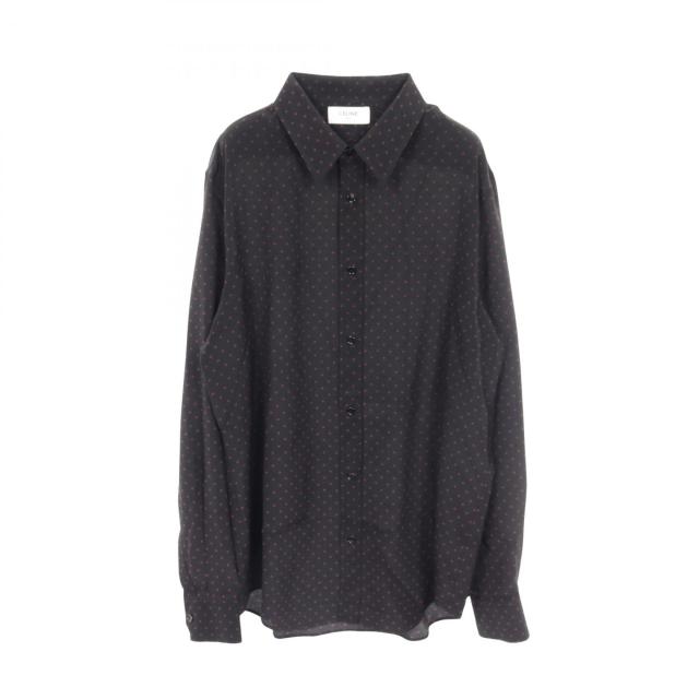 セリーヌ CELINE マイクロトリオンフプリント ルーズシャツ クレープ ド シーヌ 衣料品 トップス シルク メンズ ブラック系 / ボルドー系 【中古】