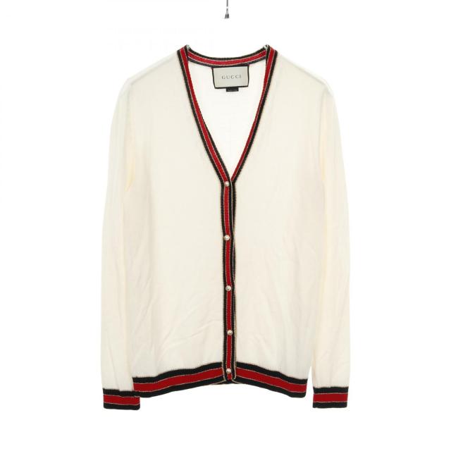 グッチ GUCCI シェリーライン パールボタン カーディガン 衣料品 トップス ウール レディース ホワイト系 / レッド系 / ネイビー系 411610 【中古】