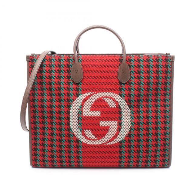 グッチ GUCCI インターロッキングG トートバッグ バッグ ファブリック レザー レディース レッド系 / マルチカラー / ブラウン系 644994 【中古】