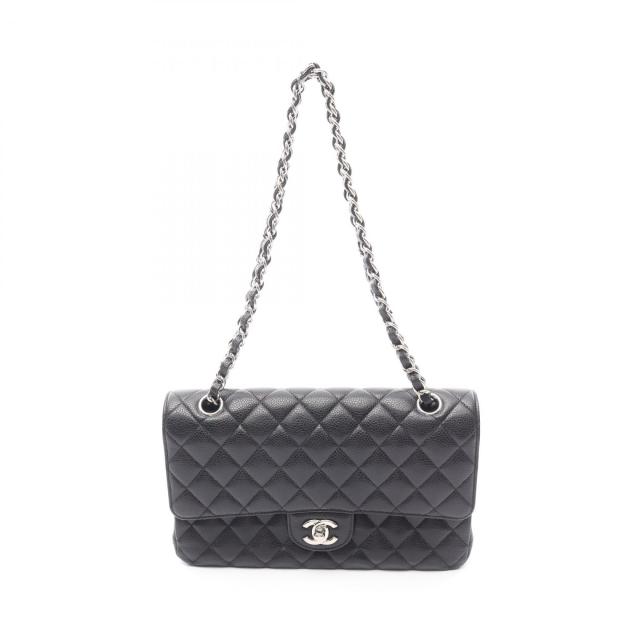 シャネル CHANEL マトラッセ Wフラップ ショルダーバッグ バッグ レザー グレインドカーフスキン レディース ブラック系 A01112 【中古】