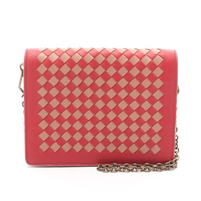 ボッテガヴェネタ BOTTEGA VENETA イントレチャート ショルダーバッグ バッグ レザー レディース レッド系 / ピンク系 【中古】