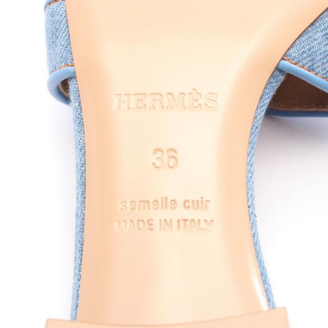 エルメス HERMES オアジス ミュール 靴 デニム レザー レディース  