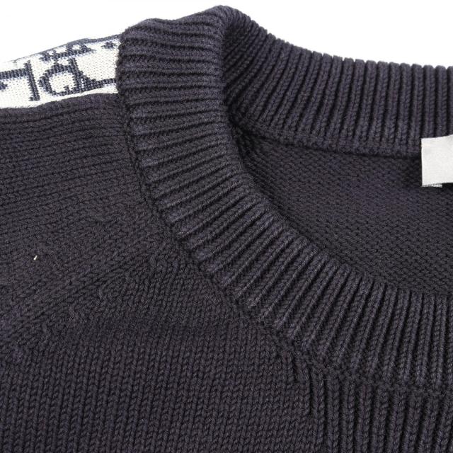 【中古・美品】Dior ネイビー オブリーク柄ニット　サイズＬ ディオール Dior オブリーク ニット 衣料品 トップス コットン メンズ
