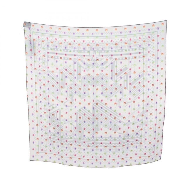 エルメス HERMES カレ60 モスリン SANGLES EN ZIGZAG BANDANA スカーフ 衣料品 シルク シルク レディース ブルー系 / マルチカラー 【中古】