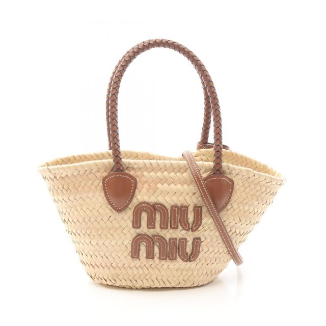 ミュウ ミュウ Miu Miu Palm Shopping Bag バッグ レザー ラフィア レディース ベージュ系 / ブラウン系 5BG2732DDHF0A5T 【新品】