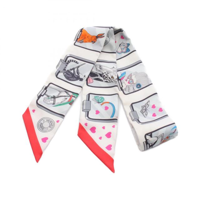 エルメス HERMES ツイリー HERMES STORY スカーフ 衣料品 シルク シルク レディース ホワイト系 / マルチカラー 【中古】