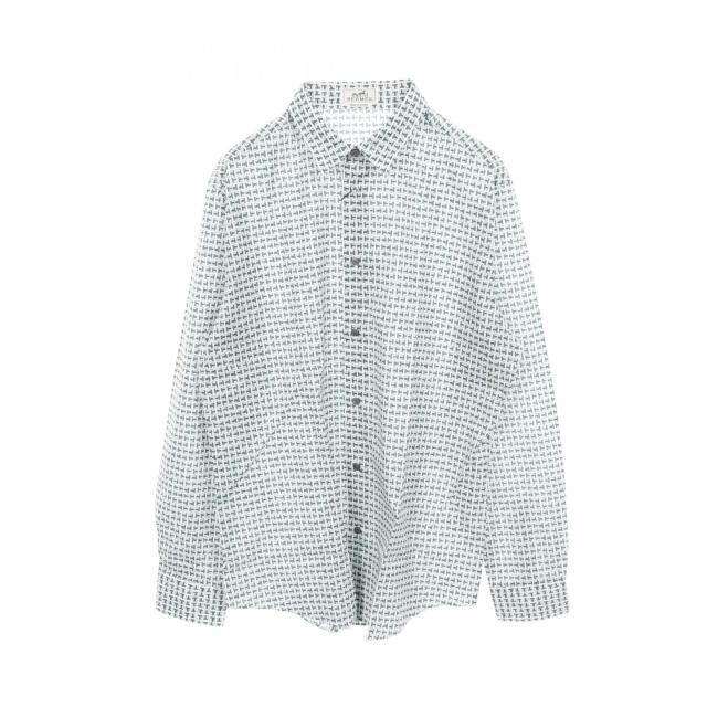 エルメス HERMES H柄 セリエボタン 衣料品 トップス コットン メンズ ホワイト系 / グリーン系 【中古】