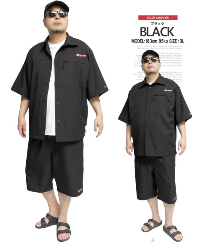 送料無料 FIRST DOWN(ファーストダウン) セットアップ メンズ 大きいサイズ ストレッチ 撥水加工 半袖シャツ ショートパンツ 上下 ショーツ 伸縮 短パン 半パン アウトドア キャンプ 裏メッシュ ウエストゴム ストリート系 ワークマン プラス_4