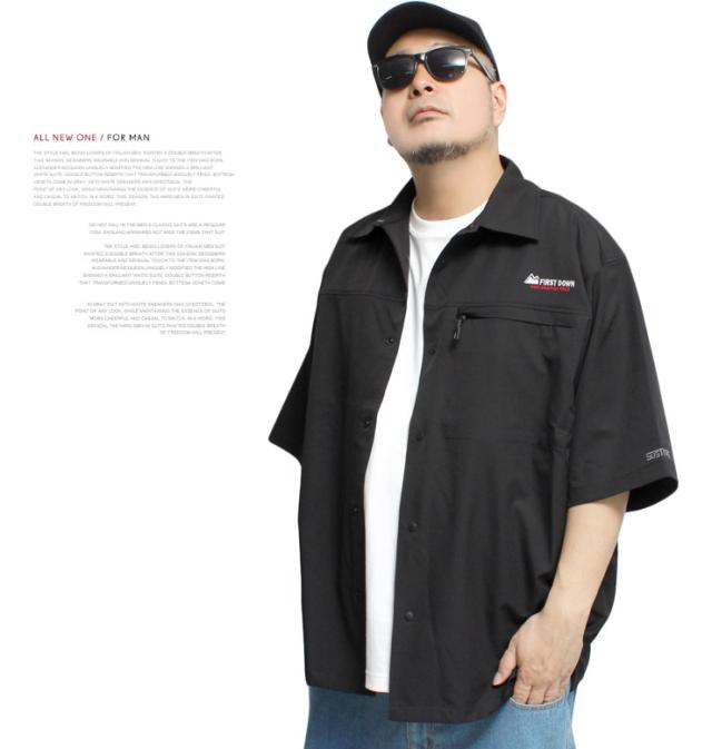 送料無料 FIRST DOWN(ファーストダウン) セットアップ メンズ 大きいサイズ ストレッチ 撥水加工 半袖シャツ ショートパンツ 上下 ショーツ 伸縮 短パン 半パン アウトドア キャンプ 裏メッシュ ウエストゴム ストリート系 ワークマン プラス_5