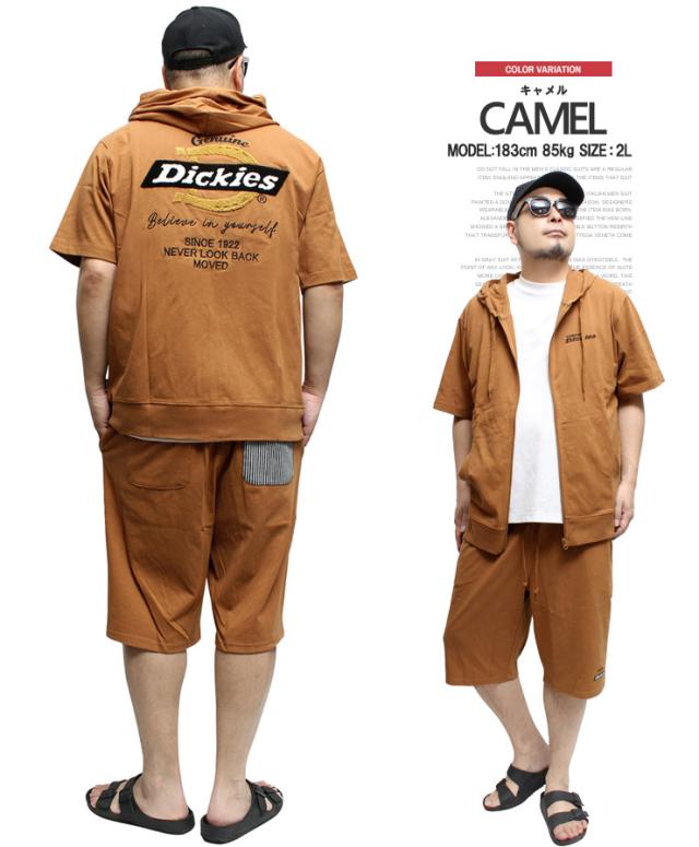 [GENUINE DICKIES] セットアップ メンズ 大きいサイズ スウェット ジップアップ 半袖 パーカー ショートパンツ アウター スウェット 薄手 上下 ジャージ ハーフパンツ 短パン ルームウェア 部屋着 スウェットパンツ スエット ワークマン プラス サイズ_3