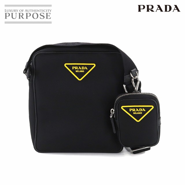 新品同様 プラダ PRADA ナイロン メッセンジャー ショルダー バッグ レザー ブラック イエロー メンズ 90197606 【中古】ブランド