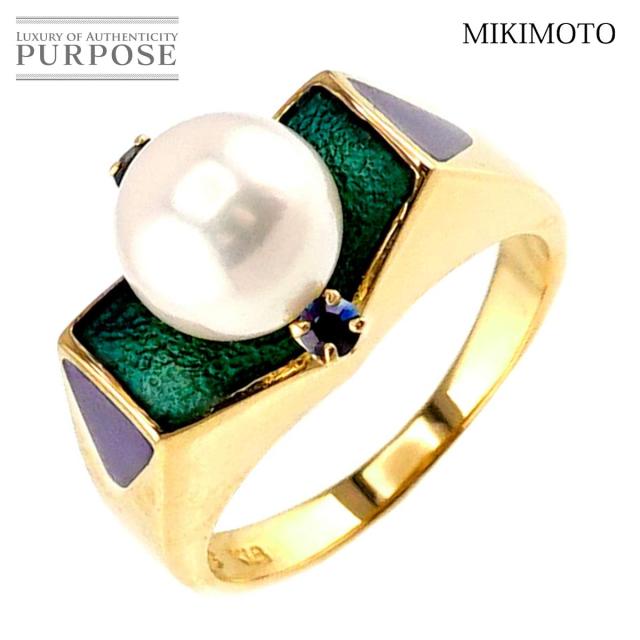 ミキモト MIKIMOTO 9号 リング アコヤ真珠 7.4mm サファイヤ エナメル 