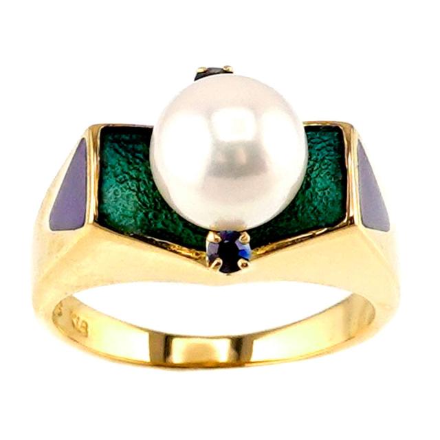 ミキモト MIKIMOTO 9号 リング アコヤ真珠 7.4mm サファイヤ エナメル  