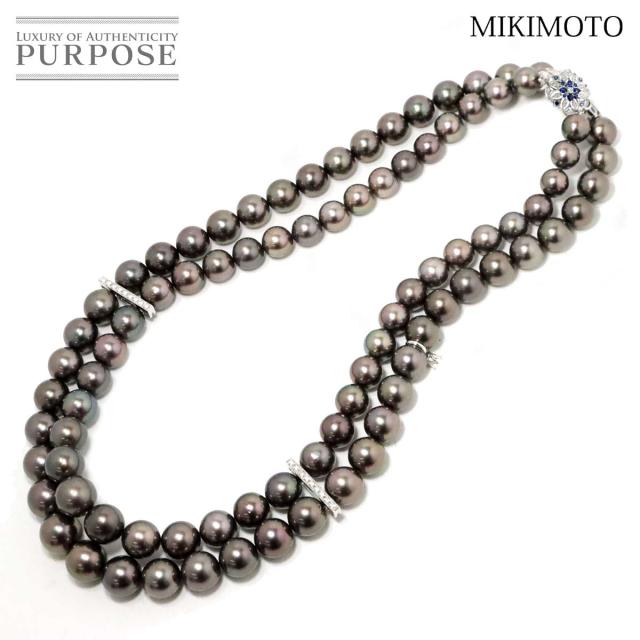 ミキモト MIKIMOTO 黒蝶真珠 12.1-8.9mm ダイヤ サファイヤ ネックレス 45cm K18 WG 750 パール レディース 90236117 【中古】BJの通販は