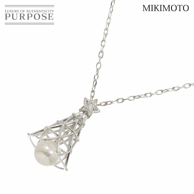 ミキモト MIKIMOTO アコヤ真珠 6.5mm ダイヤ ネックレス 39cm K18 WG ホワイトゴールド 750 パール レディース 90236798 【中古】BJ