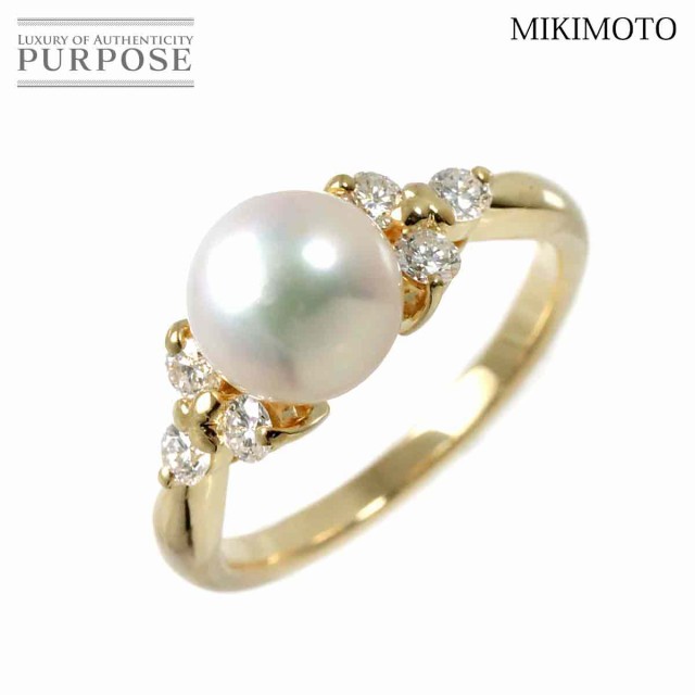 ミキモト MIKIMOTO 11号 リング アコヤ真珠 7.7mm ダイヤ K18 YG 750 パール 指輪 レディース 90240612 【中古】BJ