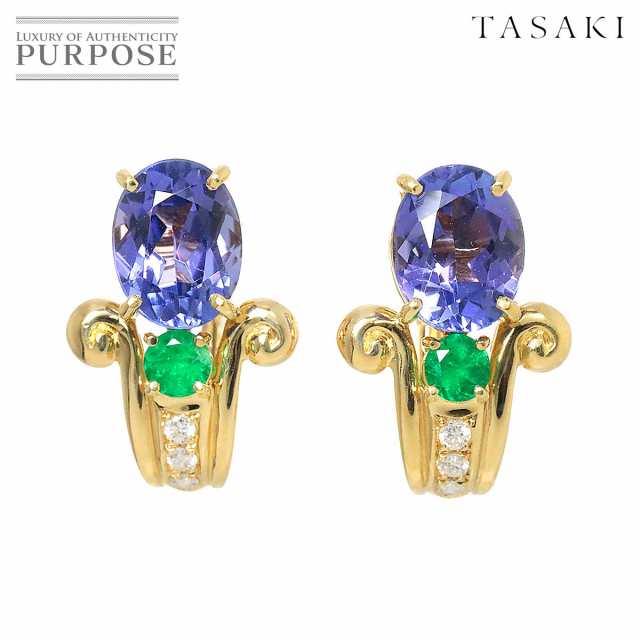 タサキ TASAKI アイオライト 2.10/2.06ct ダイヤ 0.04/0.04ct エメラルド イヤリング K18 YG 750 レディース 90242024 【中古】BJ