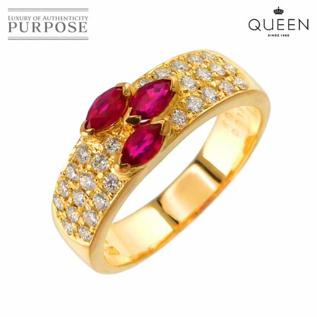 クィーン Queen 13.5号 リング ルビー 0.50ct ダイヤ 0.35ct K18 YG イエローゴールド 750 指輪 レディース 90254297 【中古】BJ