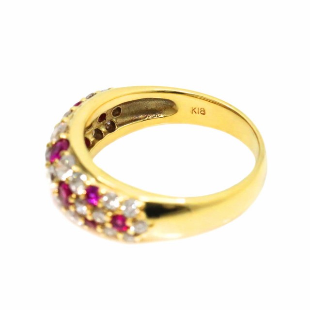 リング 10号 ルビー 0.45ct ダイヤ 0.82ct K18 YG イエロー