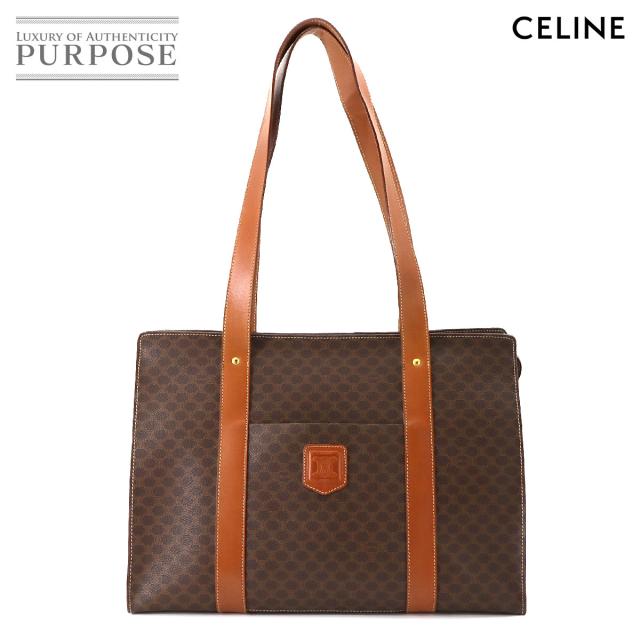 【CELINE】ハンドバッグ　マカダム柄　ブラウン　ゴールド金具　自立　PVC CELINE】ハンドバッグマカダム柄ゴールド金具PVC ブラウン自立