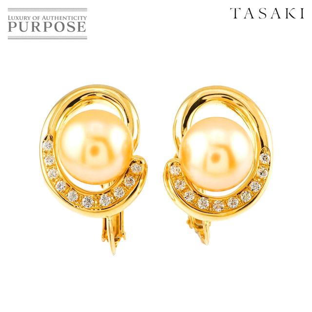 タサキ TASAKI アコヤ真珠 9.4mm ダイヤ 0.12ct×2 イヤリング K18 YG  