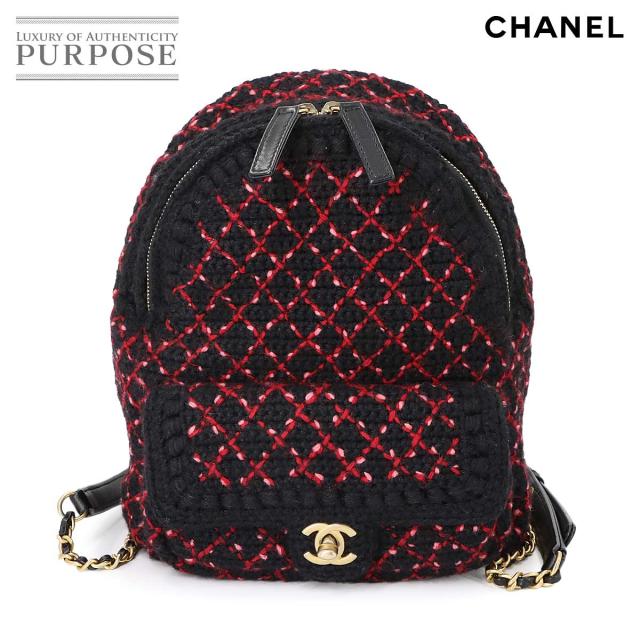 シャネル バッグ ココマーク バックパック ニットツイード レザー ブラック レッド A91925 レディース 90276840 【中古】ブランド