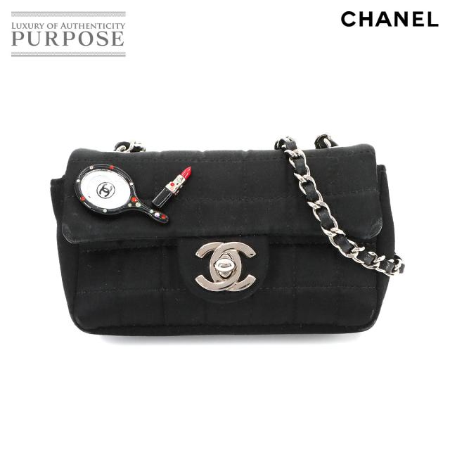 シャネル バッグ チョコバー ミラー リップ ミニ チェーン ショルダー バッグ サテン ブラック レディース 90281971 【中古】ブランド