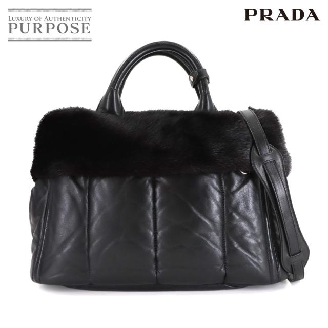 新品同様 プラダ PRADA 2way トート ショルダー バッグ レザー ファー ブラック  レディース 90281999 【中古】ブランド