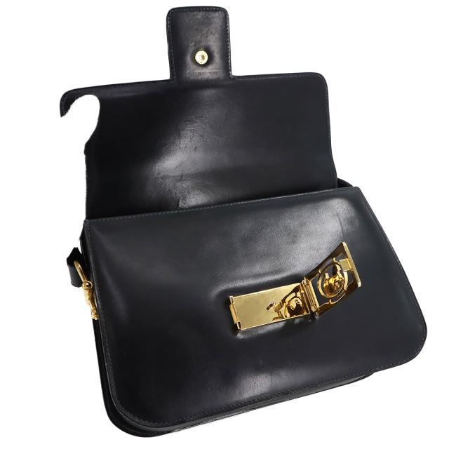 CELINE ワンショルダーバッグ　馬車金具　ゴールド金具　レザー　ネイビー CELINE ワンショルダーバッグ 馬車金具 ゴールド金具 レザー ネイビー