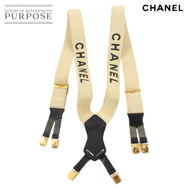 美品 シャネル サスペンダー CHANEL ロゴ キャンバス レザー ベージュ レディース メンズ 90282199 【中古】ブランド
