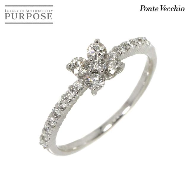 ポンテヴェキオ◆K18*9号*ブラックダイヤ×ダイヤモンドリング*指輪*フラワー 美品】PonteVecchio ポンテヴェキオ 9号 ブラックダイヤモンドリング
