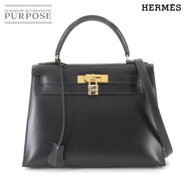 美品 エルメス バッグ ケリー 28 2way ハンド ショルダー バッグ ボックスカーフ ブラック レディース 90283749 【中古】ブランド