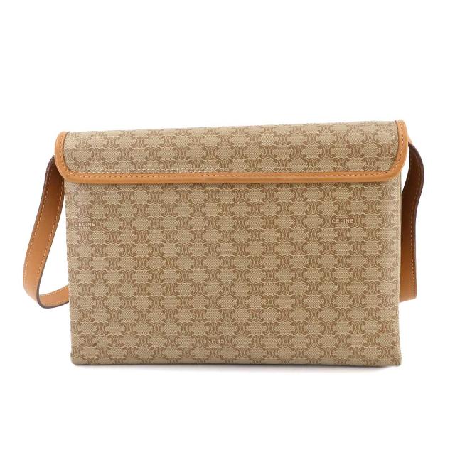 セリーヌ バッグ マカダム柄 ショルダー バッグ PVC レザー ベージュ