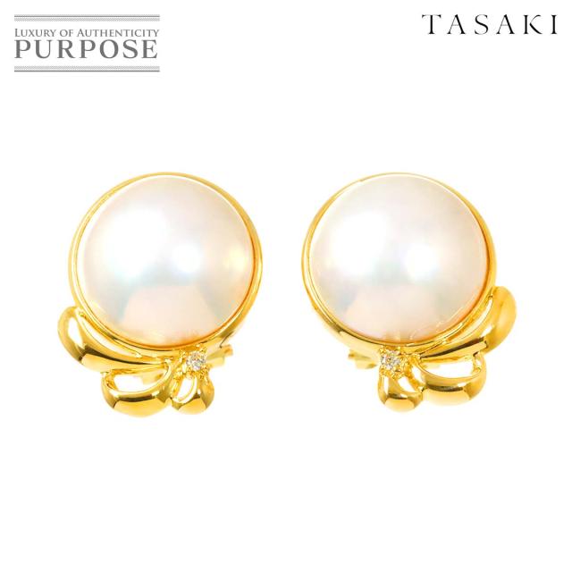 タサキ TASAKI マベ真珠 ダイヤ 0.01ct×2 イヤリング K18 YG タサキ TASAKI マベ真珠 ダイヤ 0.01ct×2 イヤリング K18 YG