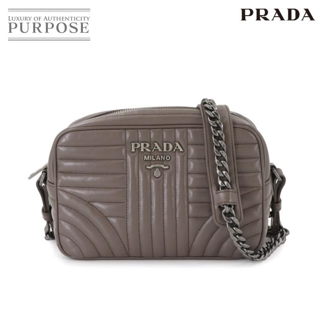 PRADA ダイアグラム ショルダーバッグ グレー 美品 プラダ バッグ ダイアグラム チェーン ショルダー バッグ レザー