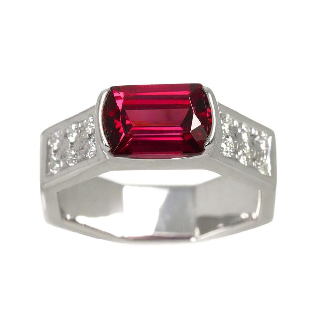 タサキ TASAKI 11号 リング ガーネット ダイヤ 0.18ct K18 WG ホワイト