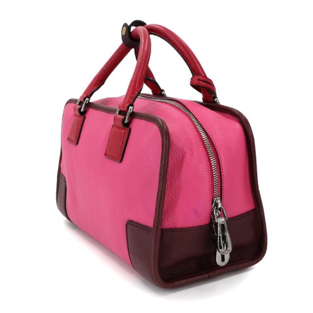 ロエベ アマソナ 28 ピンク ハンドバッグ レザー スエード 中古 LOEWE ファスナー 本物 鑑定済み