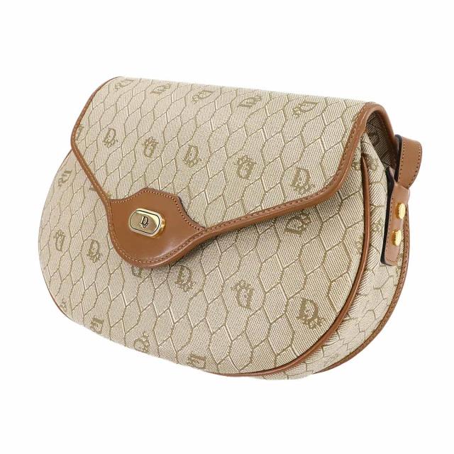 ディオール ハニカム 斜め掛け ショルダーバッグ ブラウン PVC レザー