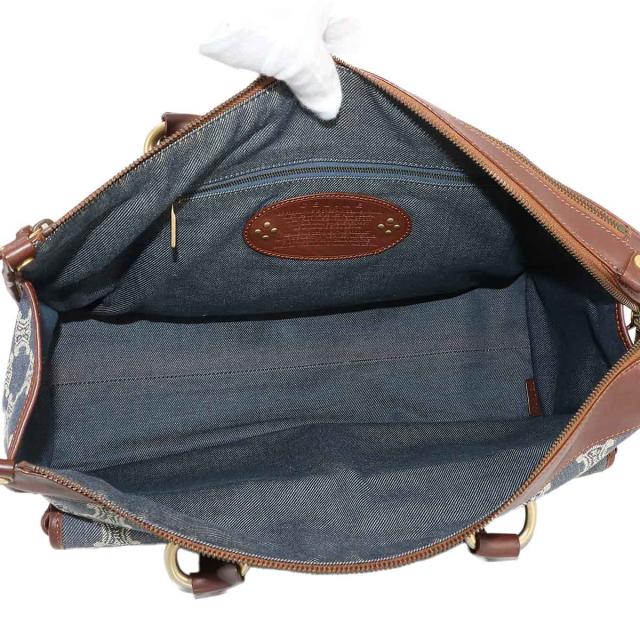 セリーヌ CELINE マカダム ハンド バッグ デニム レザー ブルー