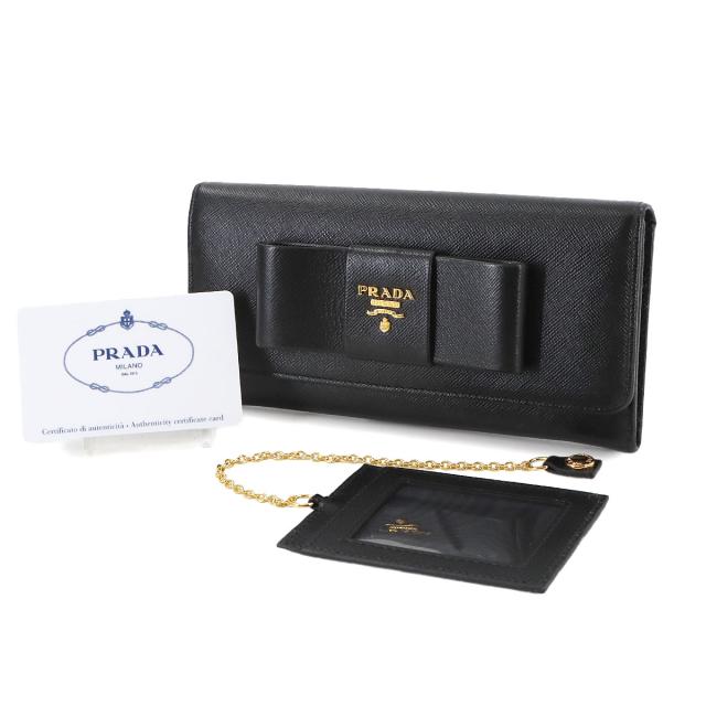 レア PRADA リボン 長財布 サフィアーノ フィオッコ 青 希少 プラダ