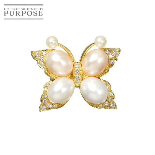 淡水真珠 ダイヤ 0.43ct ブローチ K18 YG イエローゴールド 750