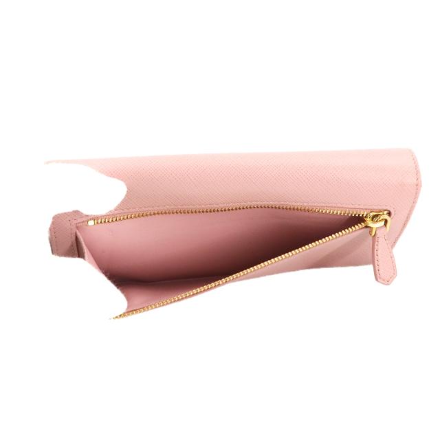 新品同様 プラダ 財布 サフィアーノ 二つ折り 長財布 レザー ピンク  