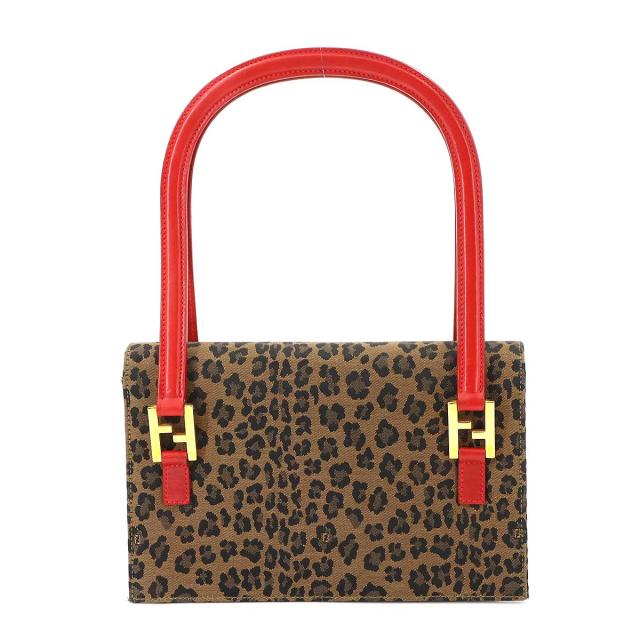 ◆未使用◆本物◆FENDI フェンディ バッグ レオパード柄 ハンドバッグ ショルダーバッグ 肩掛け可 38cm ブラウン×黒 保存袋付き 〇〇FENDI フェンディ レオパード ヒョウ 柄 ラウンドファスナー 長