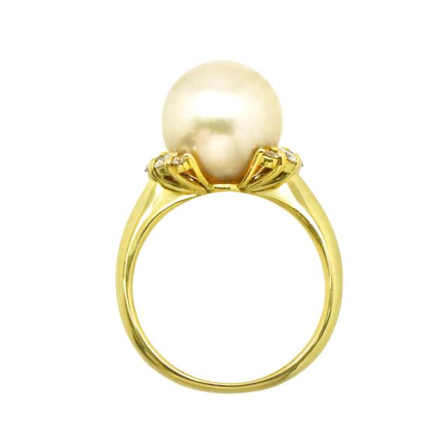 リング 13号 白蝶真珠 11.3mm ダイヤ 0.39ct K18 YG イエローゴールド 750