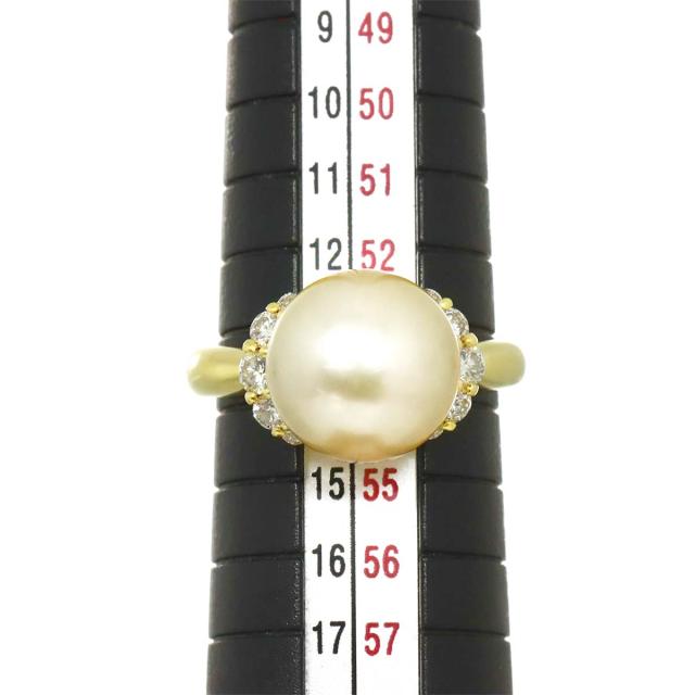 リング 13号 白蝶真珠 11.3mm ダイヤ 0.39ct K18 YG イエローゴールド 750