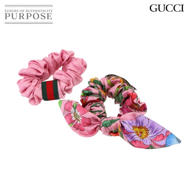 未使用 展示品 グッチ 小物 フローラ プリント シュシュ セット シルク GGシルク ピンク 765564 レディース 90293350 【中古】ブランド