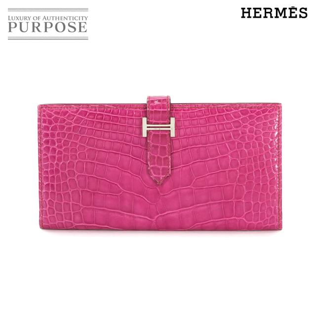 エルメス 財布 クロコダイル アリゲーター ベアンスフレ 長財布 フューシャピンク レディース 90296405 【中古】ブランド