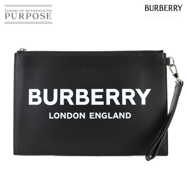 新品同様 バーバリー バッグ ロゴプリント クラッチ バッグ レザー ブラック 8009214 メンズ レディース 90297683 【中古】ブランド